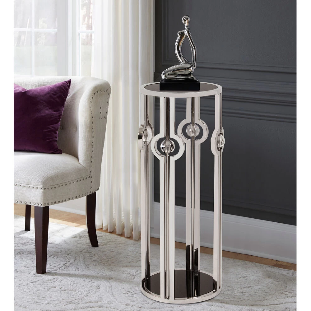 Carter 36 X 14 Inch Stainless Steel With Black Glass Side Table, Large - Image 5