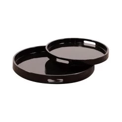 Lacquer Glossy Black Tray, Set Of 2