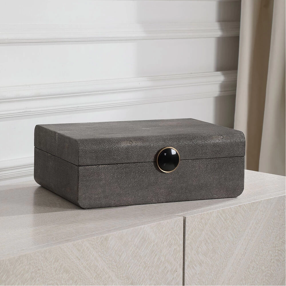 Lalique 13 Inch Faux Smoke Gray Shagreen Art Deco Box - Image 7