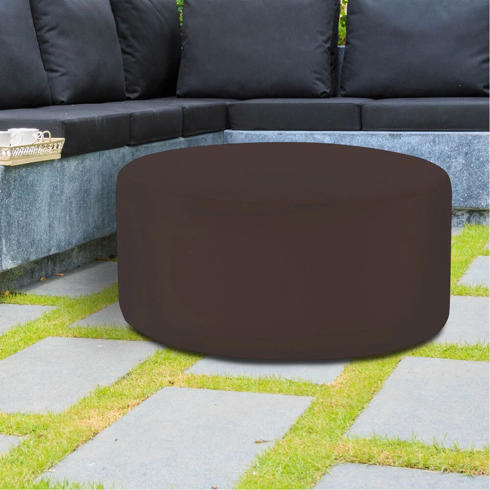 Universal 18 Inch Seascape Chocolate Outdoor Round Ottoman With Slipcover - Image 4