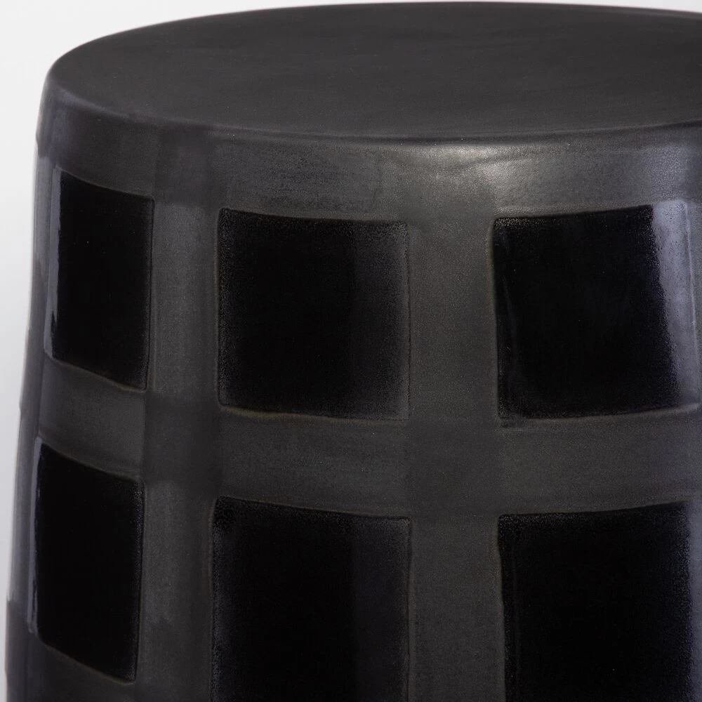 Patchwork Garden 17 Inch Gloss And Matte Black Glazes Garden Stool - Image 4