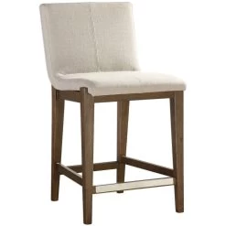 Klemens 39 Inch Neutral Linen Fabric With Light Walnut Counter Stool