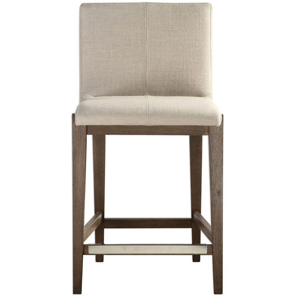 Klemens 39 Inch Neutral Linen Fabric With Light Walnut Counter Stool - Image 3