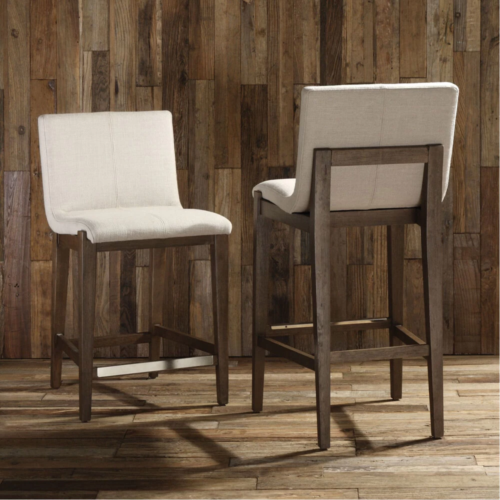 Klemens 39 Inch Neutral Linen Fabric With Light Walnut Counter Stool - Image 7