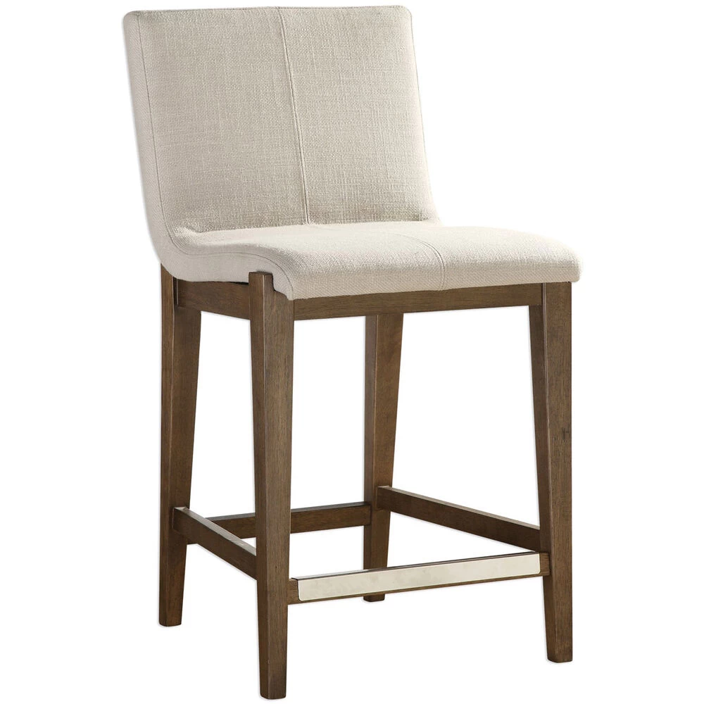 Klemens 39 Inch Neutral Linen Fabric With Light Walnut Counter Stool