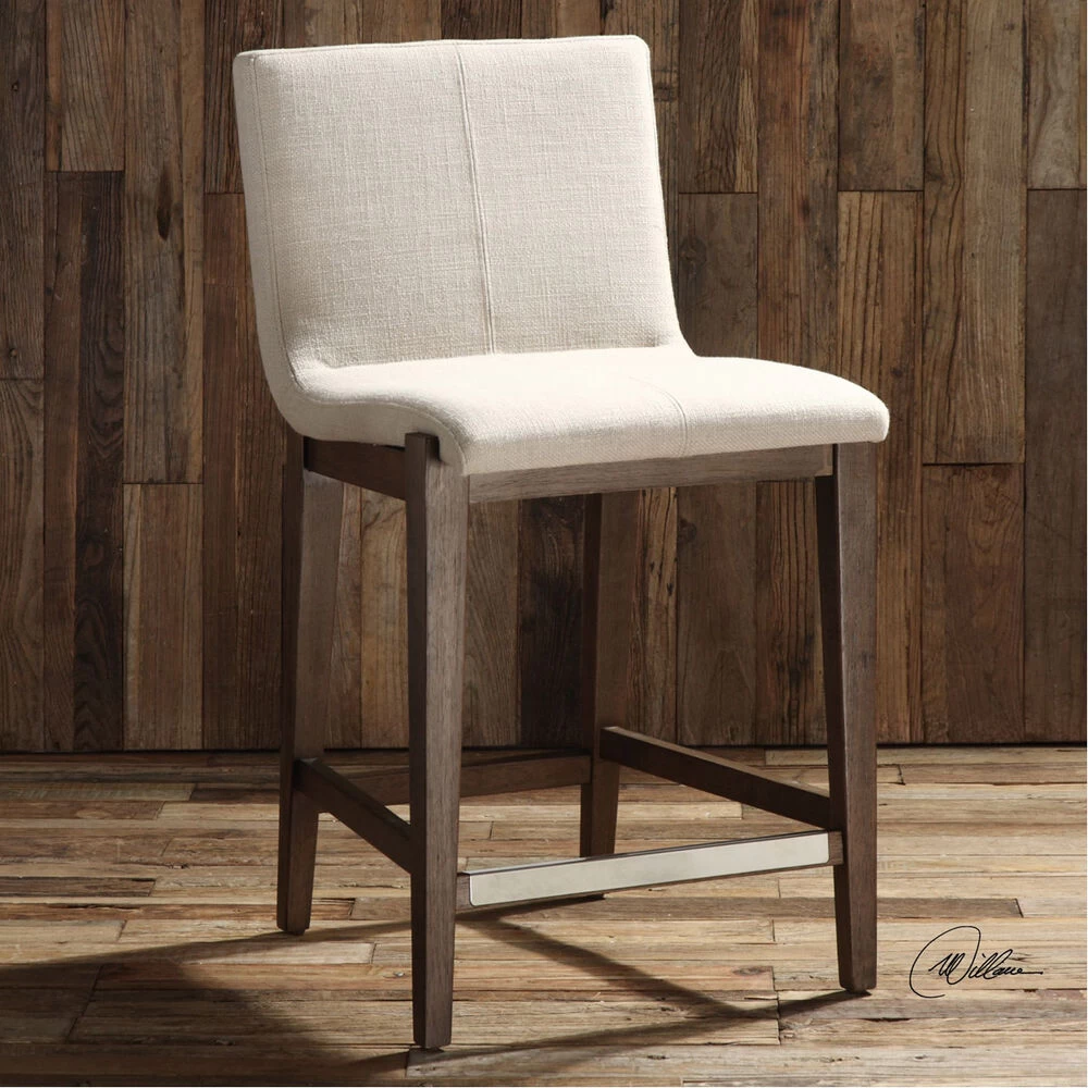 Klemens 39 Inch Neutral Linen Fabric With Light Walnut Counter Stool - Image 2