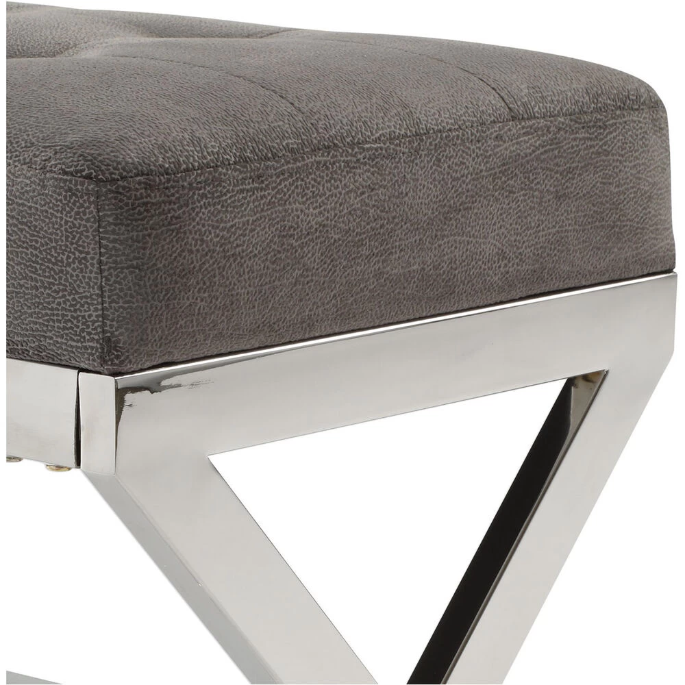 Bijou Polished Stainless Steel And Slate Gray Fabric Bench - Image 2