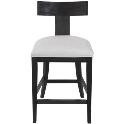 Idris 38 Inch Charcoal Black Stain And White Fabric Counter Stool