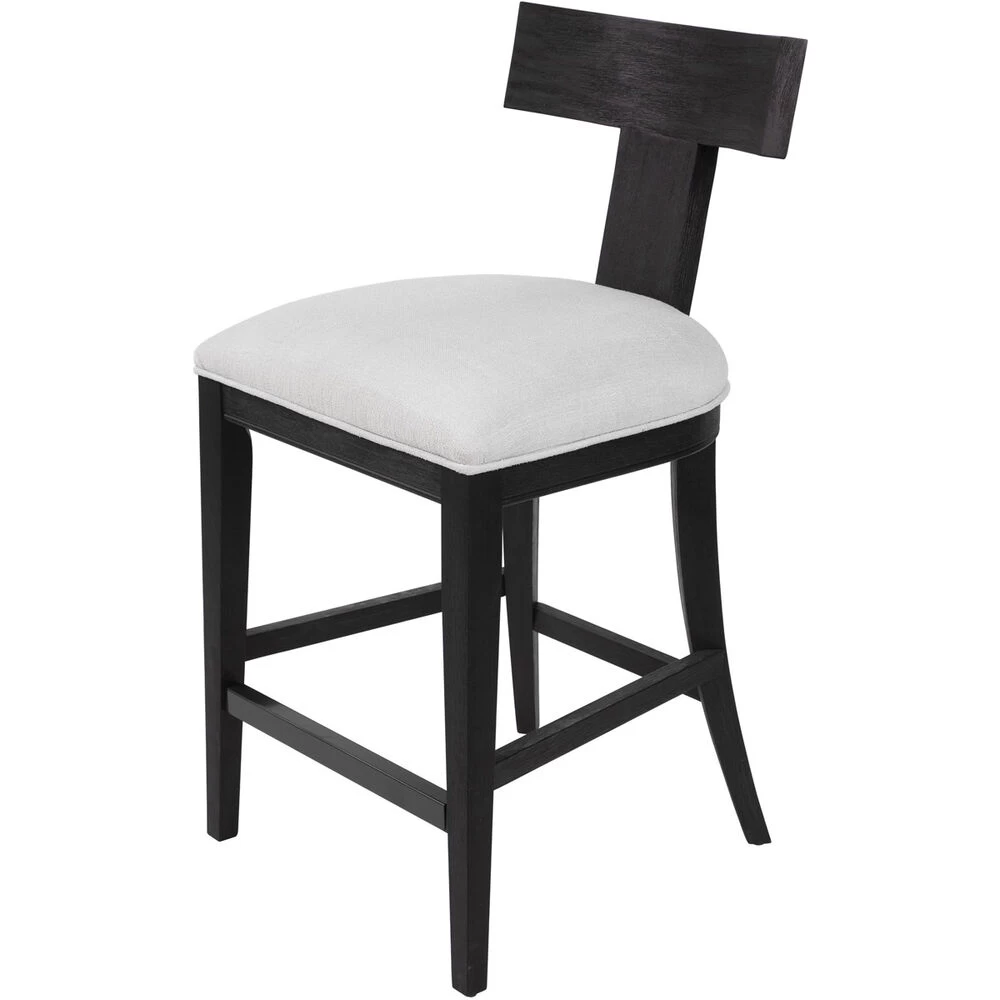 Idris 38 Inch Charcoal Black Stain And White Fabric Counter Stool - Image 2