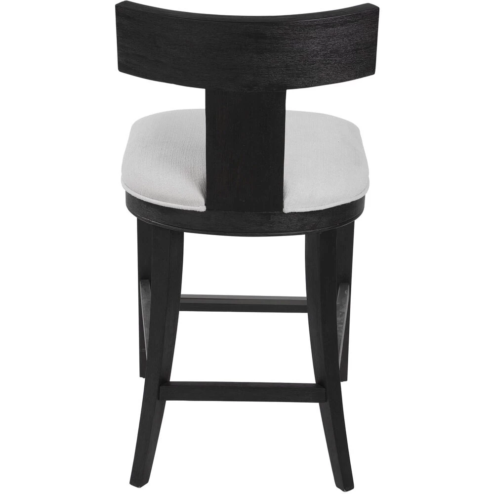 Idris 38 Inch Charcoal Black Stain And White Fabric Counter Stool - Image 4