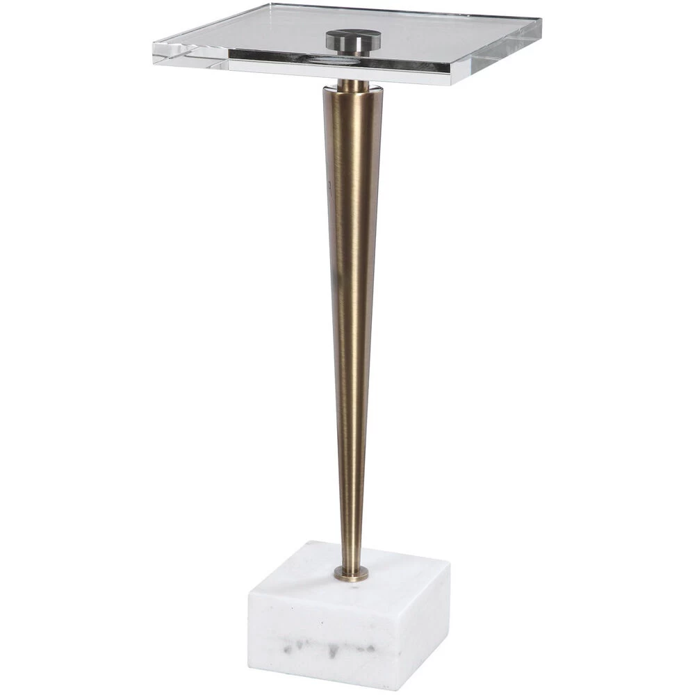 Campeiro 29 X 13 Inch Crystal And Brushed Brass With White Marble Drink Table - Image 2