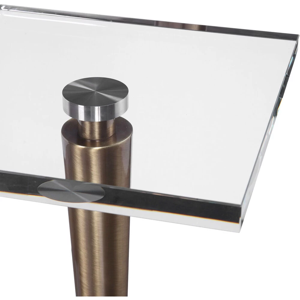Campeiro 29 X 13 Inch Crystal And Brushed Brass With White Marble Drink Table - Image 3