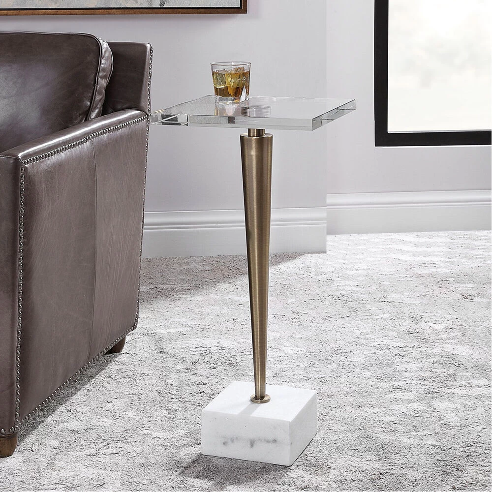 Campeiro 29 X 13 Inch Crystal And Brushed Brass With White Marble Drink Table - Image 4