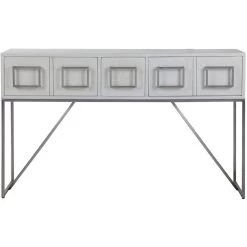 Abaya 54 Inch Soft White And Light Gray With Brushed Nickel Console Table