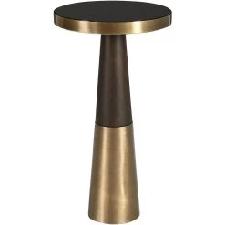 Fortier 22 X 12 Inch Dark Espresso And Brushed Brass With Black Glass Accent Table