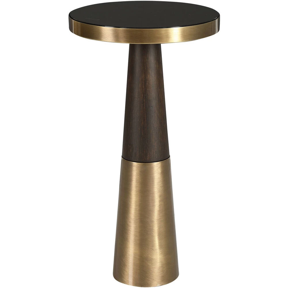 Fortier 22 X 12 Inch Dark Espresso And Brushed Brass With Black Glass Accent Table
