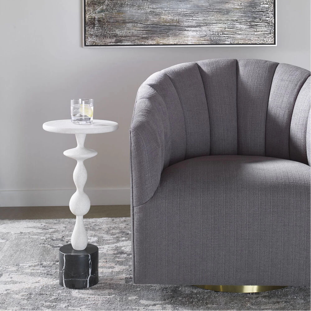 Inverse 24 X 11 Inch White And Black Marble Drink Table - Image 4