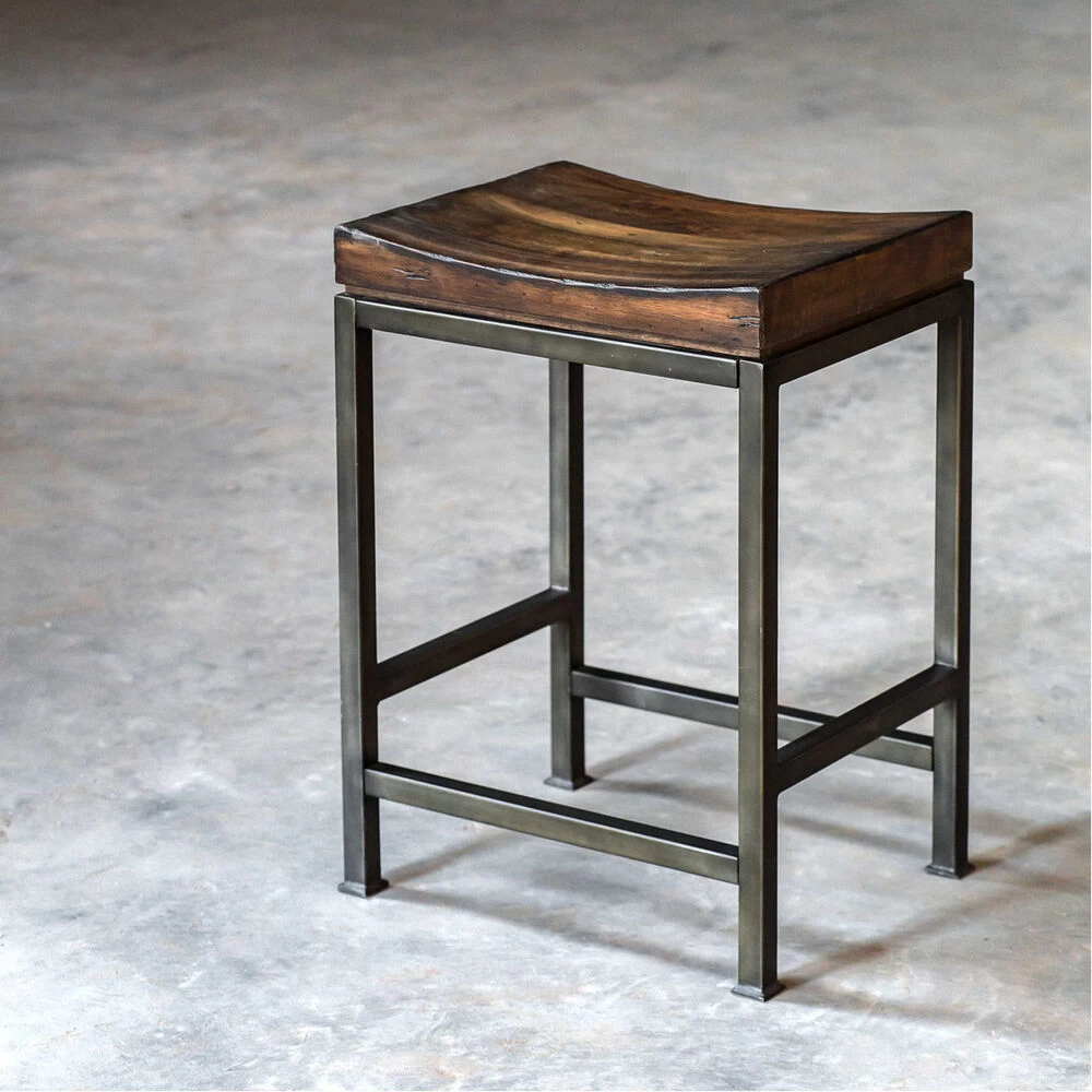 Beck 24 Inch Dark Walnut And Brushed Steel Counter Stool - Image 2