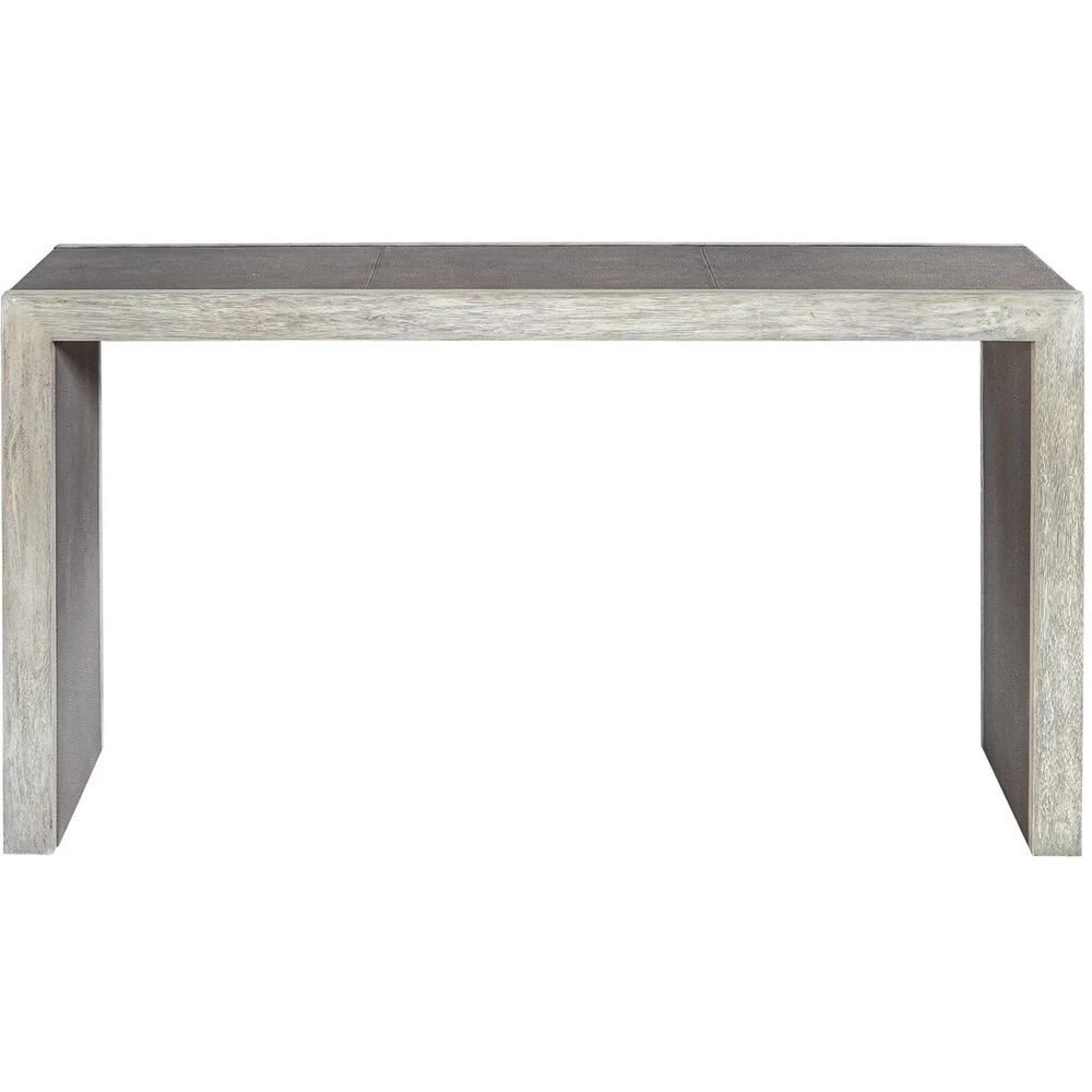 Aerina 60 Inch Light Gray Faux Shagreen With Aged White And Gray Console Table