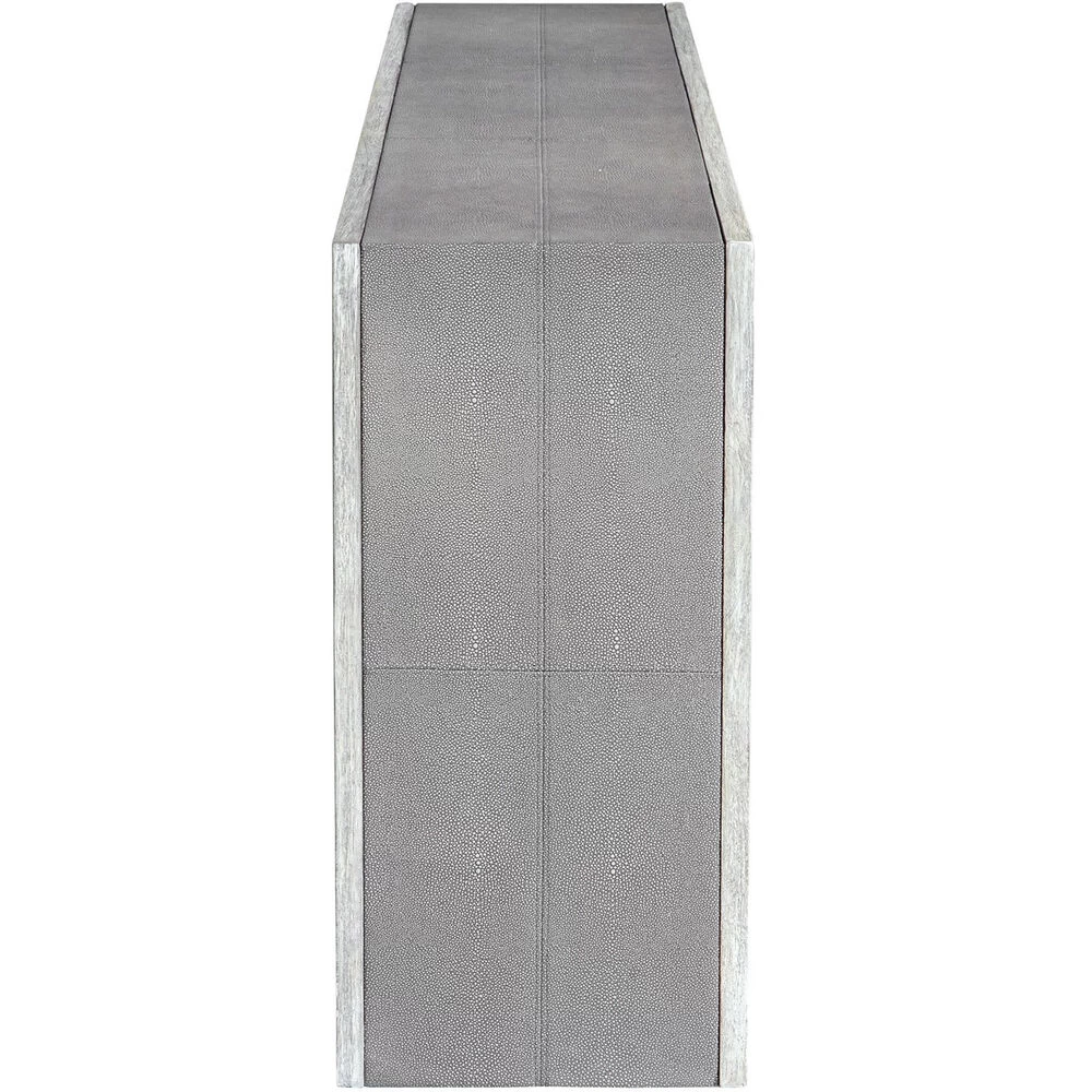Aerina 60 Inch Light Gray Faux Shagreen With Aged White And Gray Console Table - Image 2
