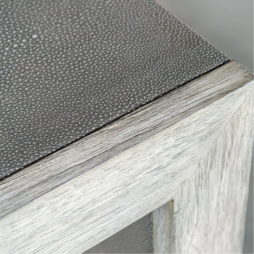 Aerina 60 Inch Light Gray Faux Shagreen With Aged White And Gray Console Table - Image 3