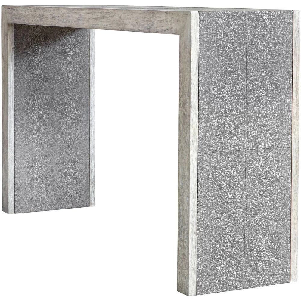 Aerina 60 Inch Light Gray Faux Shagreen With Aged White And Gray Console Table - Image 4