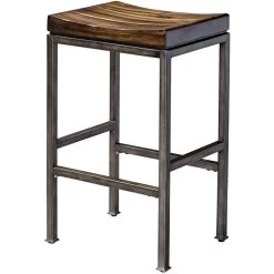 Beck 30 Inch Burnished Dark Walnut And Brushed Steel Bar Stool