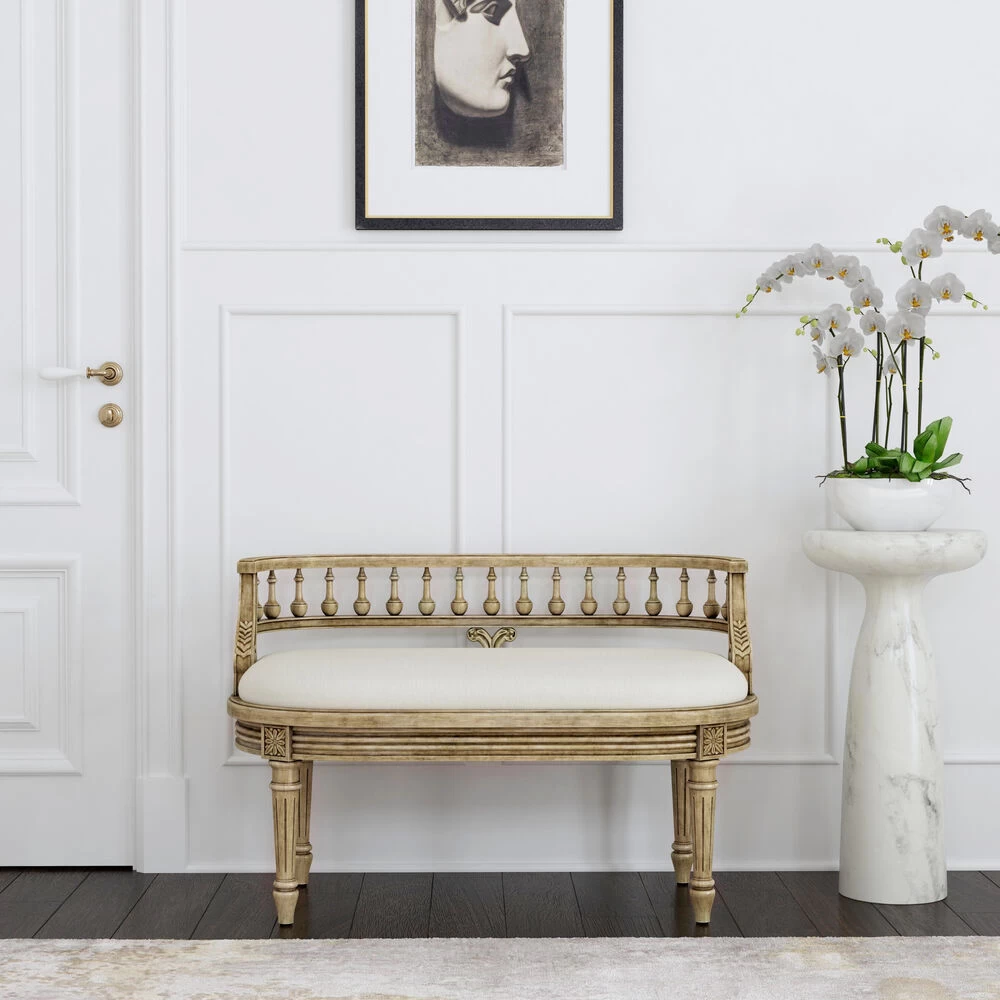 Hathaway 37" Upholstered Bench In Beige - Image 2