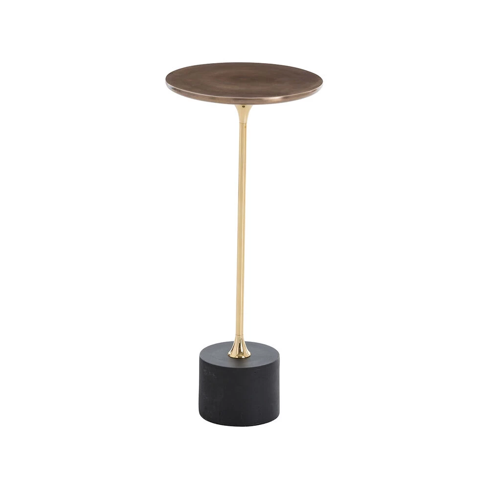 Fitz 10 Inch Antique Brass/Blackened Iron Side Table, Round - Image 2