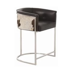 Calvin 33 Inch Black And White Hide And Polished Nickel Counter Stool