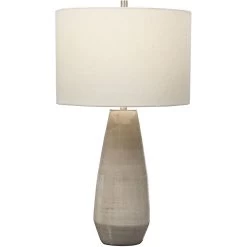 Volterra 28 Inch 150.00 Watt Crackled Taupe-Gray And Antique Brushed Brass Table Lamp Portable Light