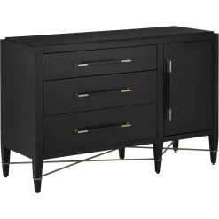 Verona Lacquered Black Linen And Champagne Three-Drawer Chest