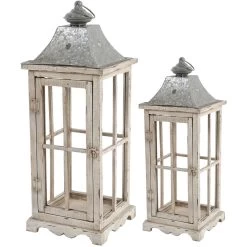 Evelyn 18 X 7 Inch Silver And White Wash Patio Candle Lanterns, Set Of 2