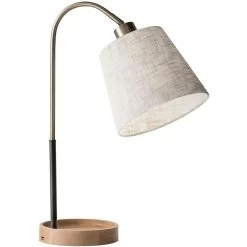 Adesso Jeffrey 21 Inch 60.00 Watt Black And Antique Brass With Natural Rubber Wood Desk Lamp Portable Light, With USB Port