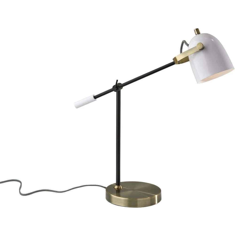 Adesso Casey 19 Inch 40.00 Watt Black And White With Antique Brass Desk Lamp Portable Light