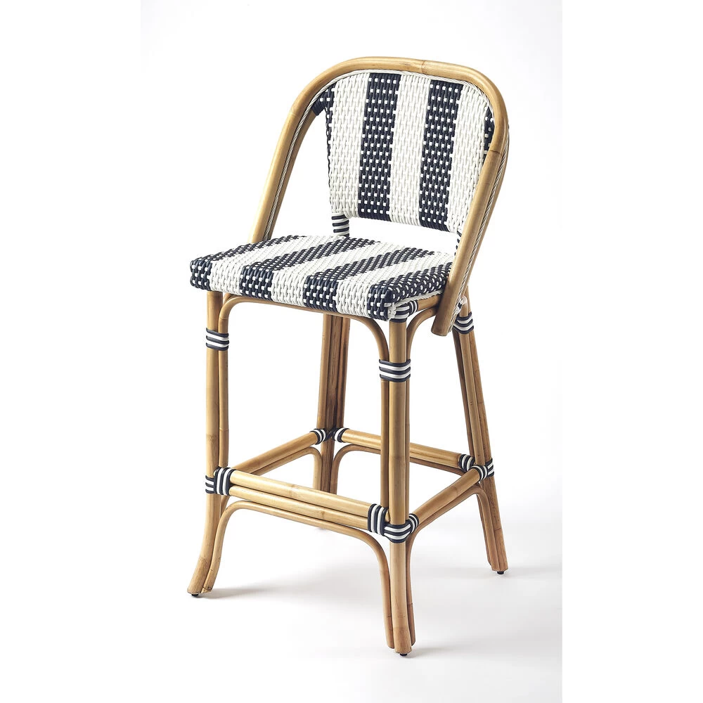 Designer'S Edge Lila Blue & White Stripe Rattan 41 Inch Blue Barstool