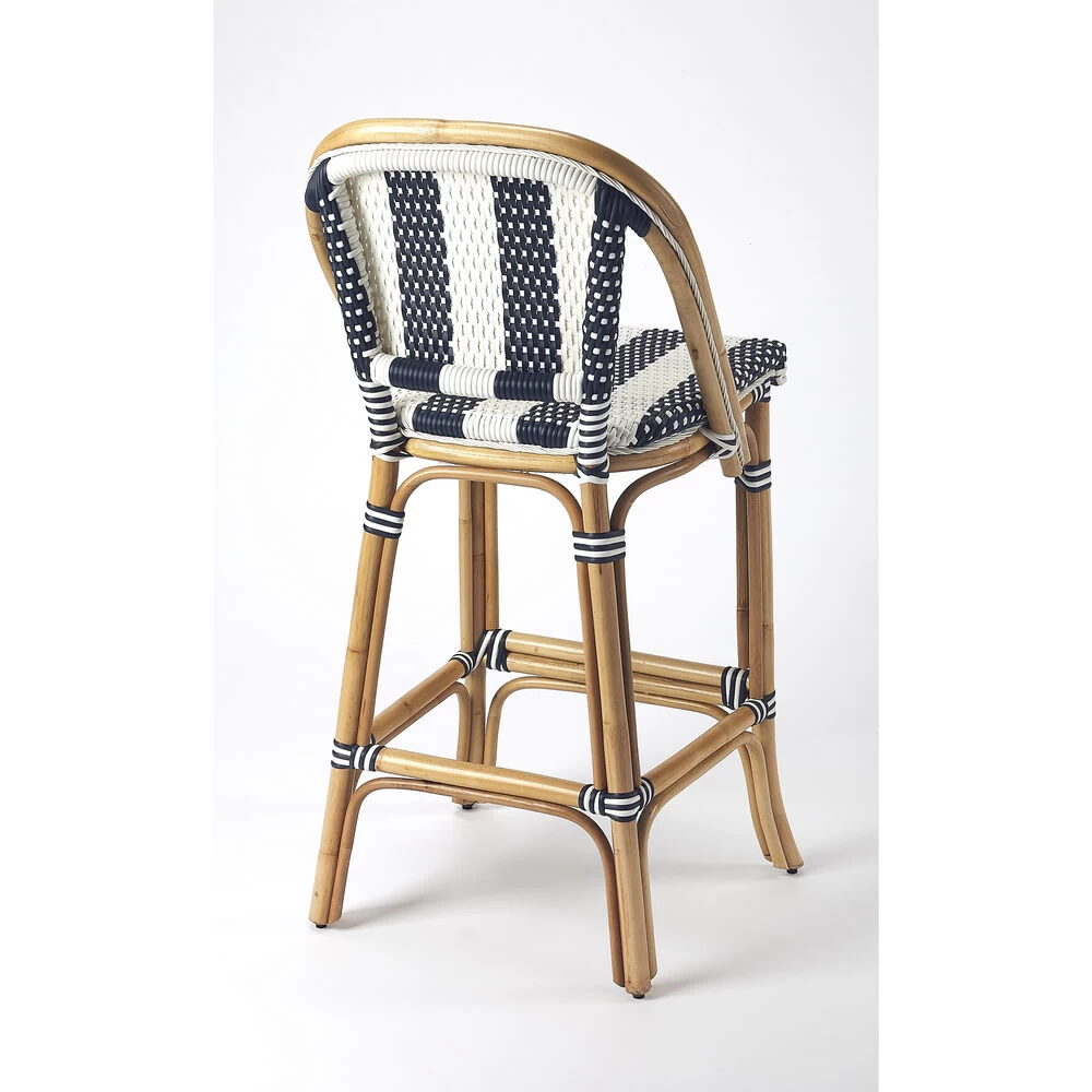 Designer'S Edge Lila Blue & White Stripe Rattan 41 Inch Blue Barstool - Image 3