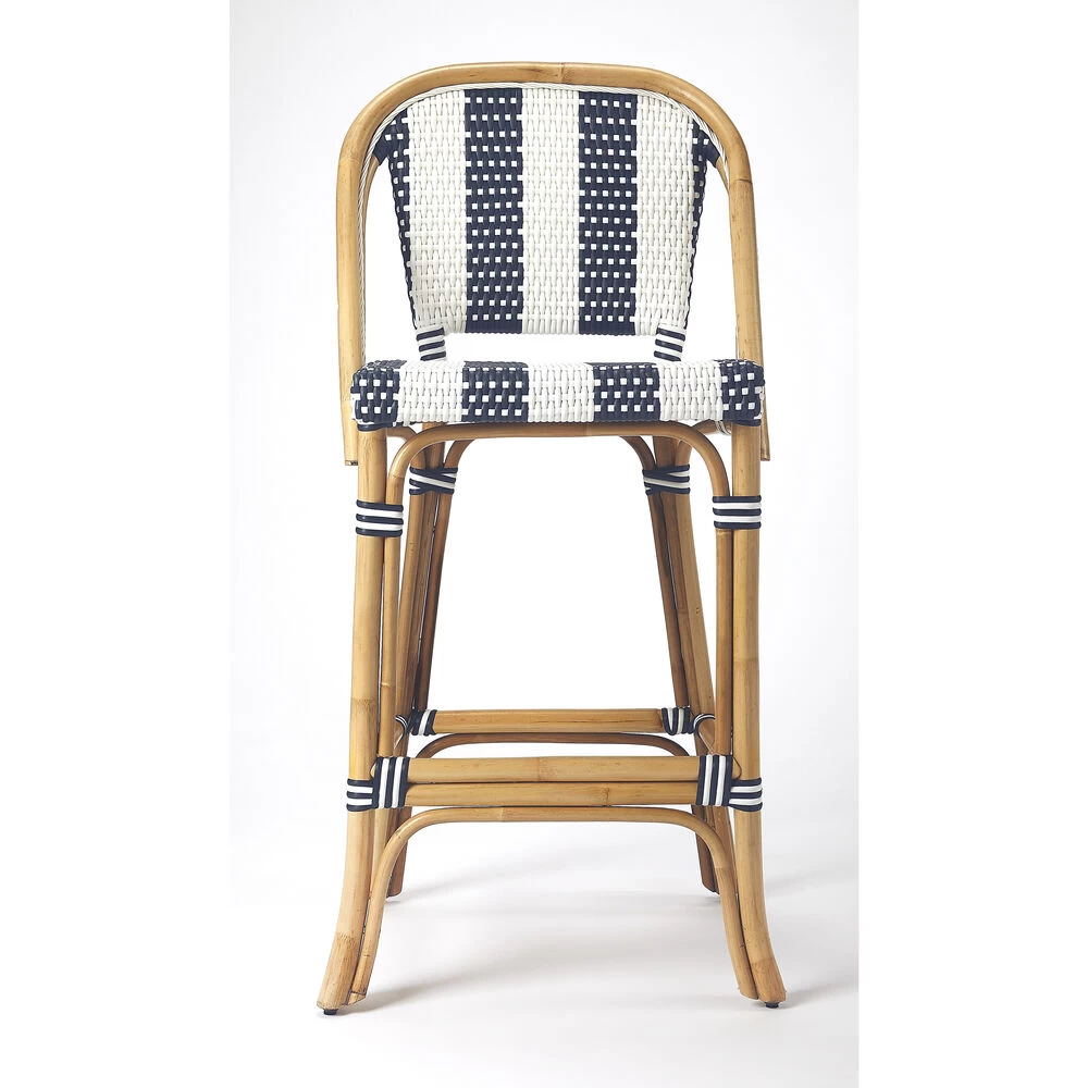 Designer'S Edge Lila Blue & White Stripe Rattan 41 Inch Blue Barstool - Image 4
