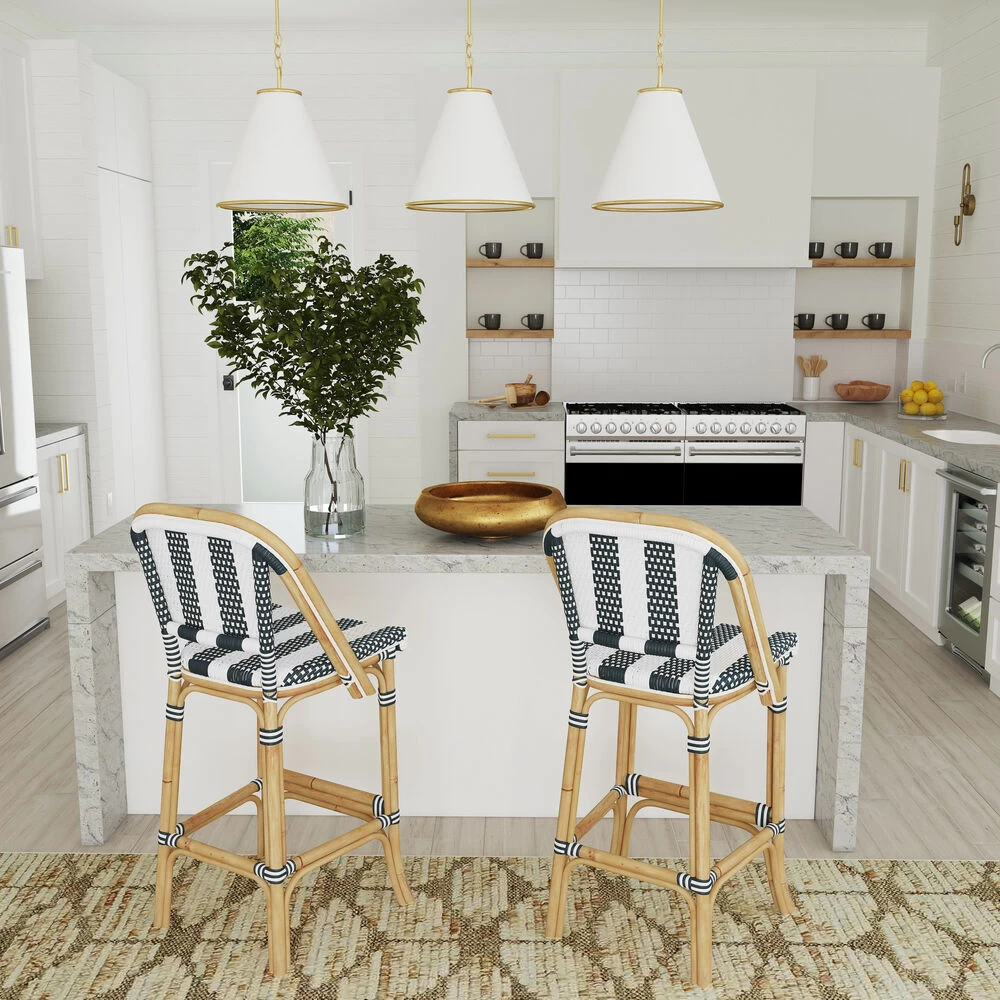 Designer'S Edge Lila Blue & White Stripe Rattan 41 Inch Blue Barstool - Image 2