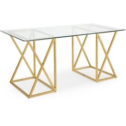 Lisa Kahn 65 Inch Antique Gold/Clear Desk