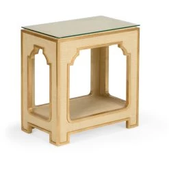 Jamie Merida 24 X 22 Inch Cream/Gold Leaf/Clear Side Table
