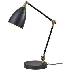 Boston 19 Inch 40.00 Watt Black With Antique Brass Accents Desk Lamp Portable Light, Simplee Adesso