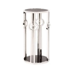 Carter 28 X 14 Inch Stainless Steel With Black Glass Side Table, Small