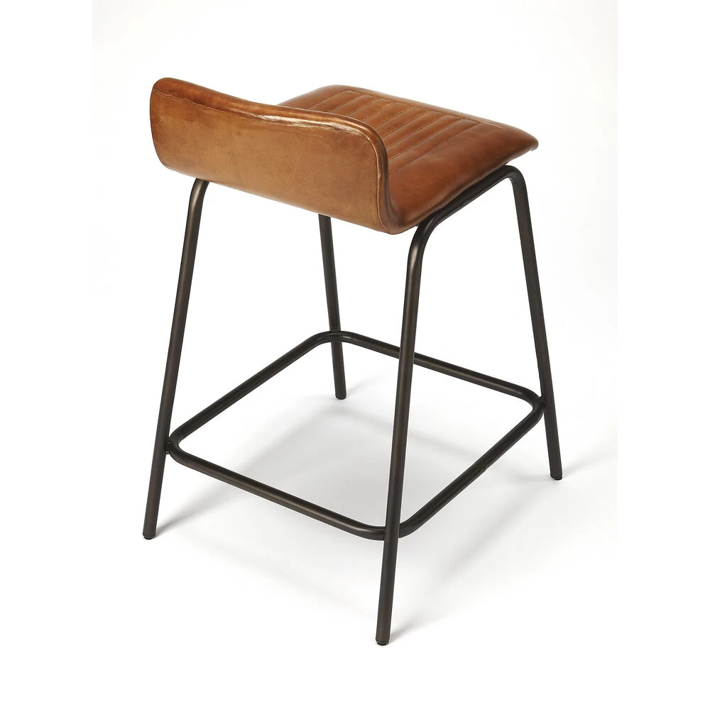 Industrial Chic Ludlow Leather & Metal 29 Inch Brown Leather Barstool - Image 2