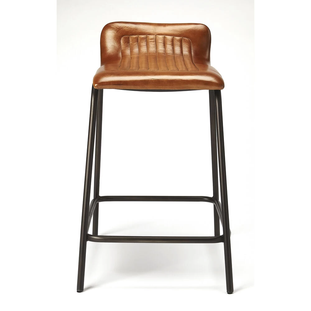 Industrial Chic Ludlow Leather & Metal 29 Inch Brown Leather Barstool - Image 3
