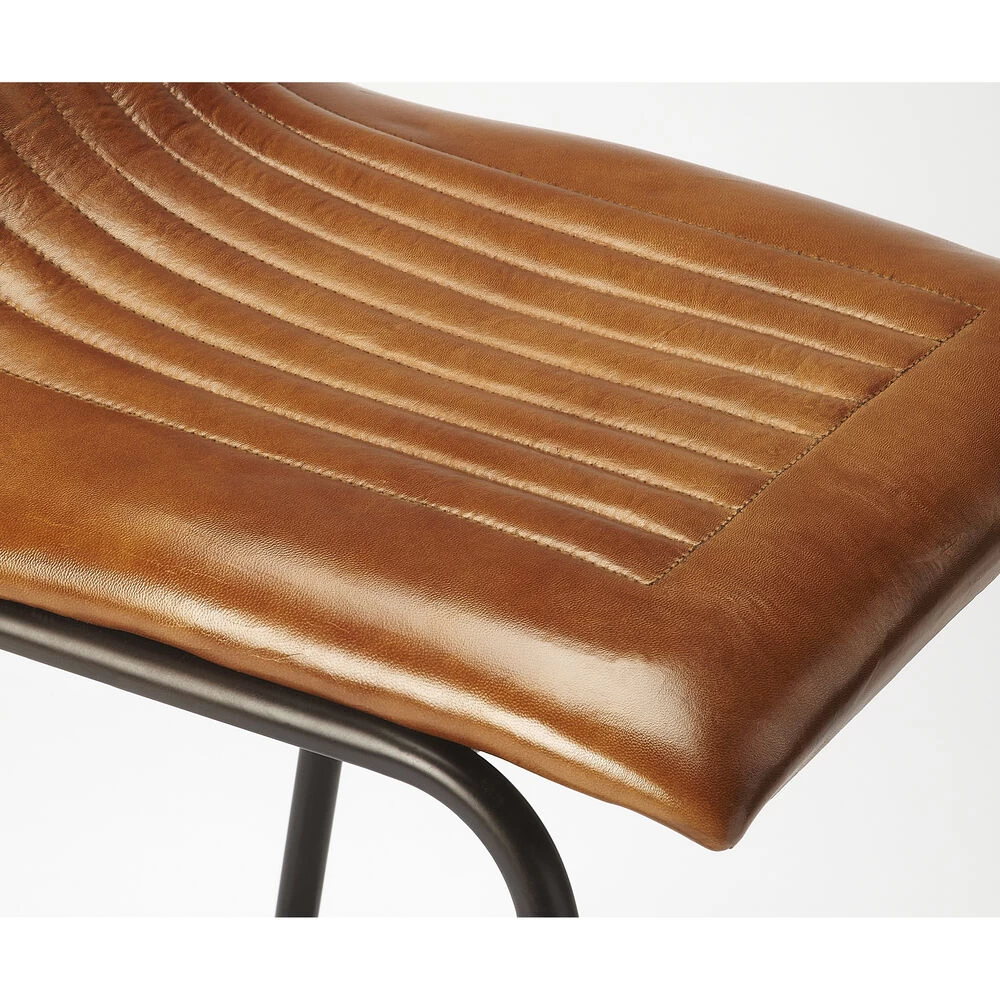 Industrial Chic Ludlow Leather & Metal 29 Inch Brown Leather Barstool - Image 4