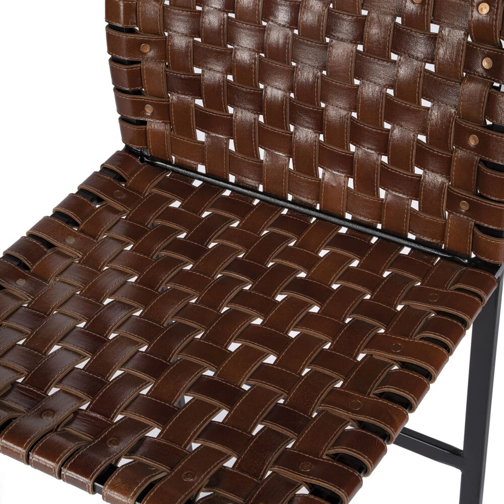 Urban Brown Woven Leather Bar Stool - Image 3