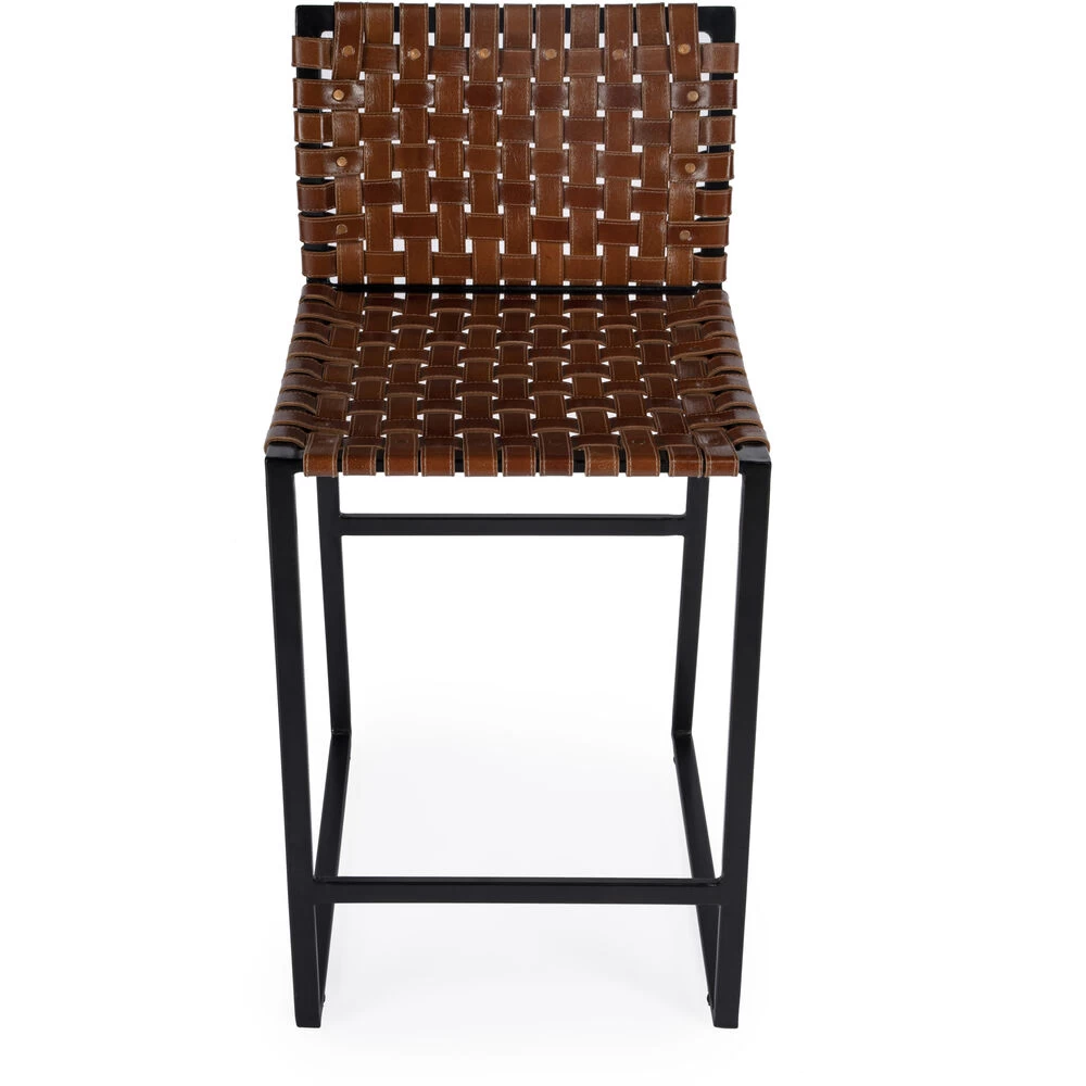 Urban Brown Woven Leather Bar Stool - Image 4