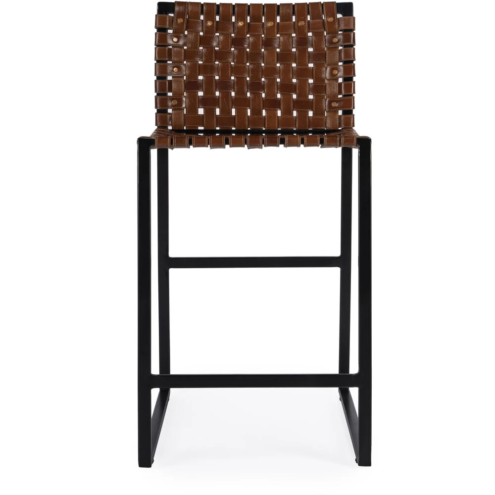 Urban Brown Woven Leather Bar Stool - Image 5