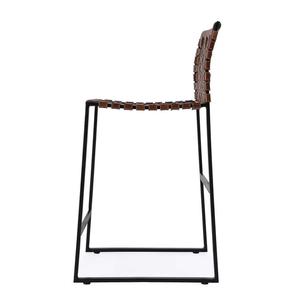 Urban Brown Woven Leather Bar Stool - Image 6